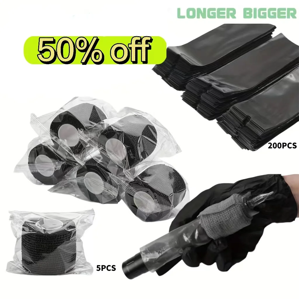 200 Tattoo Pen Machine Bag Sets und 5 Bandage Sets, Einweg blau rosa schwarz Micro Blade Pen Clip Line Set Zubehör Image