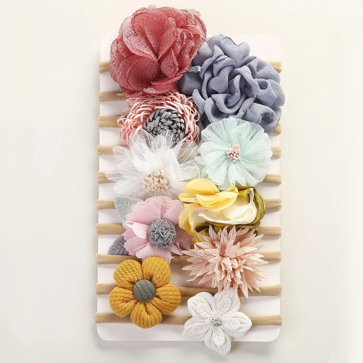 10 stücke Simulation Blumen Baby Weiche Nylon Stirnband Mädchen Entzückende Dekor Haarband Toddle Frühling Foto Mode Haar Zubehör Image