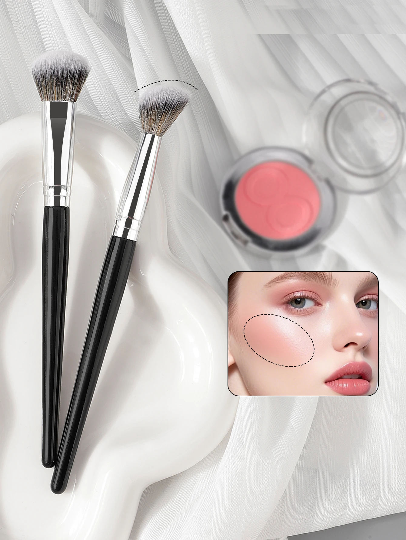 Schwarzer Concealer-Pinsel mit einem abgewinkelten Kopf, Concealer-Pinsel unter den Augen, Concealer, Lidschattenpinsel mit rundem Kopf, Nasenkonturpinsel Image