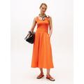 A-Linien-Kleid TOMMY HILFIGER "5X2 RIB MIDI MIX F&F DRS", Damen, Gr. XXXL (46), N-Gr, brilliant orange, Web, Obermaterial: 97% Baumwolle, 3% Elasthan, unifarben, casual, regular fit, eckiger Ausschnitt, ohne Ärmel, Kleider