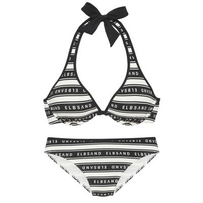Bügel-Bikini ELBSAND "Zone", Damen, Gr. 42, Cup C, schwarz-weiß (weiß, schwarz), Recycling-Polyamid, Bikini-Sets, mit kontrastfarbenen Streifen und Schriftzügen Image