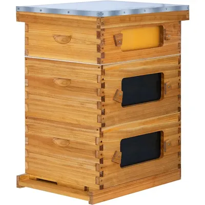 10 Frame Bee Hive Starter Kit with Windows, Beeswax Coated Langstroth Bee Hives Boxes for Beekeepers