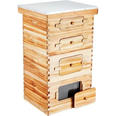 10 Frame Bee Hive, Beeswax Coated Fir Wood, Bee Hives Starter Kit,2 Deep + 2 Medium Bee Boxes