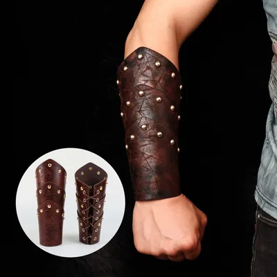 1 Pair Unisex Medieval Leather Arm Gauntlet Wristband Buckle Bracers Halloween Cosplay Costume