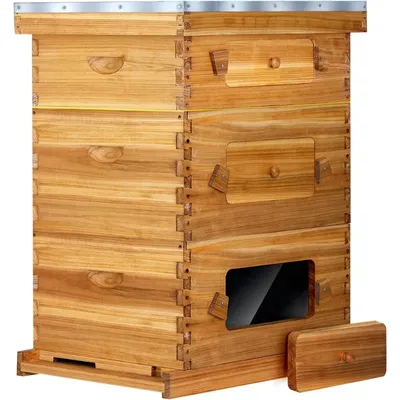 10-Frame Langstroth Beehive with Windows, Beeswaxed Coated Bee Hive for Beginners with Beehive