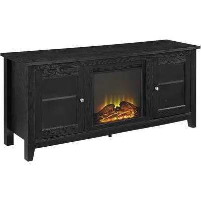 Rustic Wood and Glass Fireplace TV Stand for TV's up to 64" Flat Screen Living Room Storage Cabinet