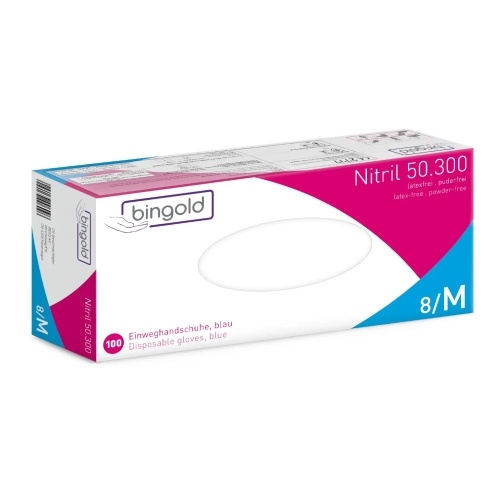 BINGOLD Nitril 50.300 Einweghandschuhe Blau puderfrei 100 Stück : M Image