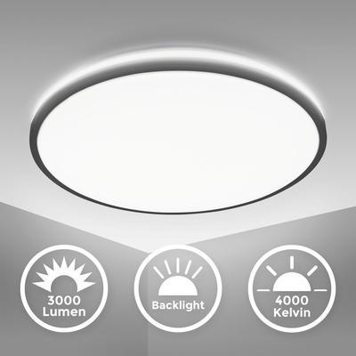 B.K.LICHT LED Deckenleuchte "BK_DL1536 Deckenlampe, Ø38cm, neutralweißes Licht, Backlight, 24W", grau (nickelfarben), B:38,00cm H:5,00cm L:38,00cm Ø:38,00cm, Lampen, 4.000K, 3.000Lm, Indirektes Licht, Schwarz, Wohnzimmerlampe Image