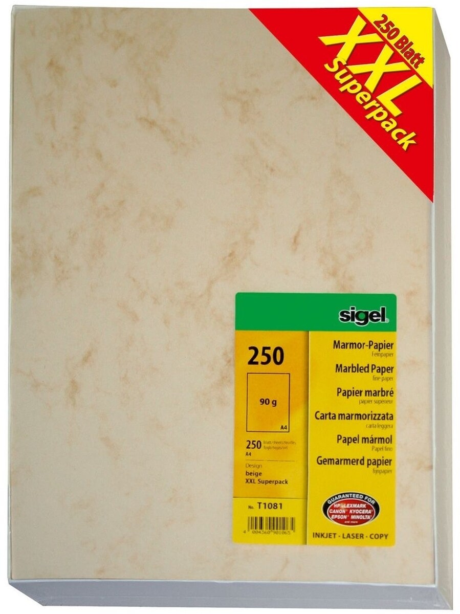 Sigel Designpapier Marmor A4 90g/qm VE=10x250 Blatt beige Image