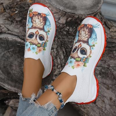 TEMU Women's Cute Owl & Walking Shoes - Lightweight, Fabric Sneakers With Tpr Sole For Stability Image
