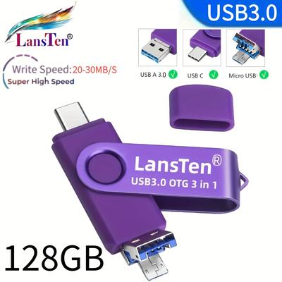 TEMU Lansten Flash In 1 Otg High Speed - Type-c, Micro Usb, Usb 3.0 - Up To 128gb (16gb/32gb/64gb/128gb) - Compatible With More Smartphones, Tablets, And Pc Image