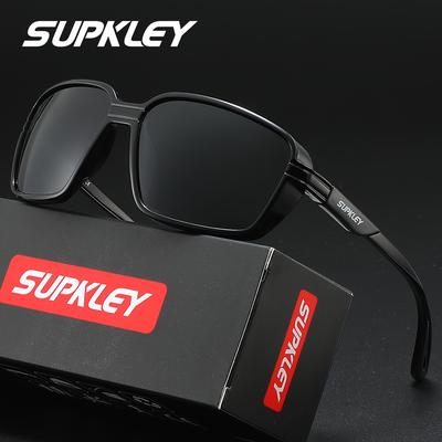 TEMU Supkley Stylish Oversized Men's Polarized Sunglasses, Classic And Comfortable Pc Rectangular Frame Uv Protection, For Hiking Eyewear Image