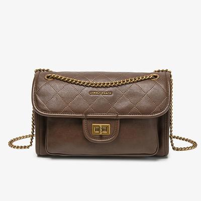 TEMU Vintage Genuine Leather Shoulder Bag For Women - Striped Pattern, Closure, , Leather , Paint Detail, Large Capacity For Work And Casual Image