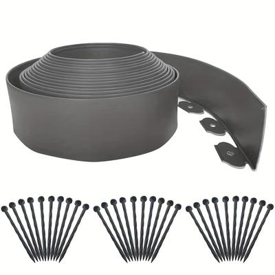 TEMU Landscape Edging 33ft,no Dig Garden Borders Edging [extra Tall 4in ] With 30pcs Spikes,lawn Edging Kit Flexible Mini Plastic Fence For Grass Yard Flower Bed -grey Image