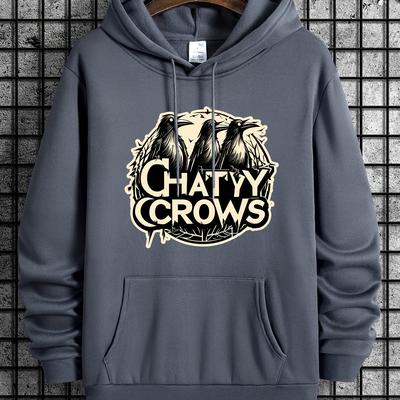 TEMU Men's Crow Sweatshirt, Fashion Drawstring Hoodie, Comfortable Long Sleeve Sweatshirt With Hood For Autumn And Winter Image
