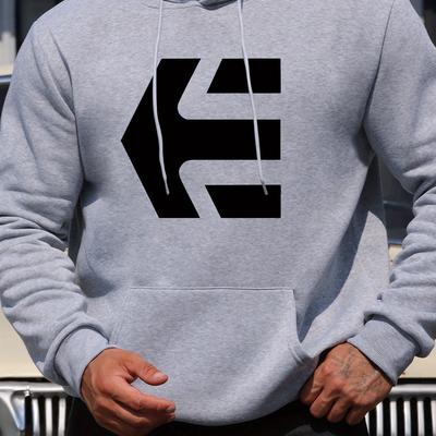 TEMU Men's 2025 Graphic Hoodie - Casual Geometric Letter Print Pullover With Drawstring Hood, 100% Polyester Long Sleeve Sweatshirt For Fall/winter, Casual Wear Hoodie|graphic Hoodie|knitted Texture Image