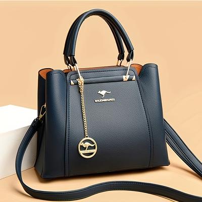 TEMU Elegant Black Handbag With Orange Interior & Golden- Metal Chain Charm - Adjustable Strap, Zip Closure, Stylish Design For Everyday Use, Everyday Handbag | Sophisticated Charm | Bag Image