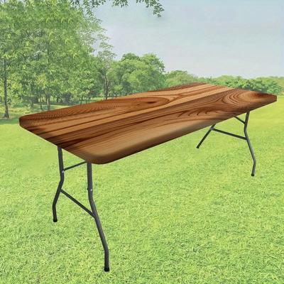 TEMU 1pc Elegant Stretchable Tablecloth With Grain Design - Durable Polyester, Rectangular Elastic Table Cover For Indoor & Outdoor Parties, Camping, Picnics - Decorating Tables In Style Image