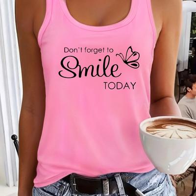 "TEMU Women's Casual Sleeveless Vest - "don't To Smile" Print, Stretchy Top, Machine Washable Spring Summer Workwear & Everyday Outfit Essential, Relaxed Style, Round Neckline, , Trendy Women" Image