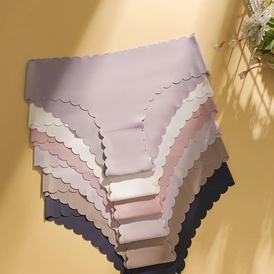 TEMU Pack Of 6 - Autumn And Winter Solid Color Plus Size Women's Panties Seamless Smooth Breathable Elastic Quick-dry Ruched Lace Size Briefs For Fitness Image
