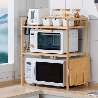 TEMU Microwave Rack, Bamboo Microwave Oven, Microwave Rack, Microwave Bracket, Kitchen Bracket, Spice Rack With Hooks Image