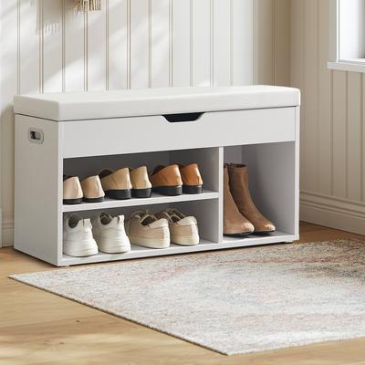 TEMU Versatile Shoe Changing Stool With Seat, Shoe Bench With Storage, Padded, 3 Open Compartments, Shoe Rack For Living Room, Hallway, Load Capacity Up To 136 Kg, Space-saving Entryway Organizer, Image