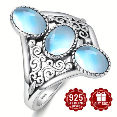 TEMU Women's Vintage Hollow Carved Fiber Ring With Rainbow In S925 Silver, Everyday Accessory For Parties And Festive Gifts, With Gift Box Image