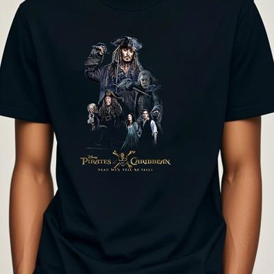 TEMU Pirates Of : Dead Men No Graphic T-shirt - 100% Cotton 220gsm Crew Neck Short Sleeve Tee With Jack Sparrow & Crew Design, Machine Washable Casual Image