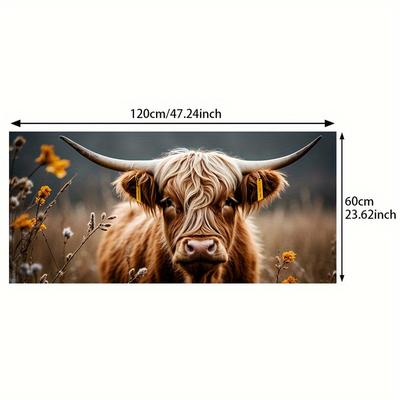 "TEMU 1pc Frameless Modern Canvas Art Print, 23.62" .24" - Rustic Wildlife Poster With View Of , Yellow Accents & Wildflowers, Bedroom & Living Room Decor, Unframed Canvas Wall Art" Image