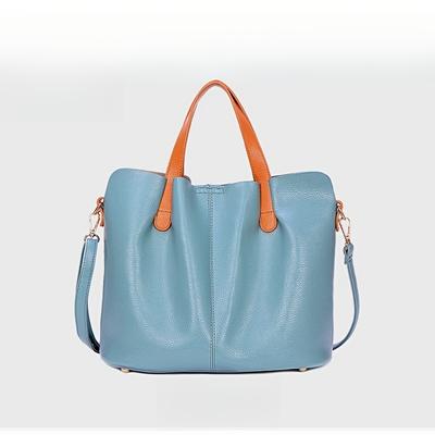 "TEMU 2025 Summer New Genuine Leather Handbag For Women, Contrast Color Tote Bag For Commuting, Premium Genuine Leather Large Capacity Crossbody Purse, Don't Need Customization, The Content Is "."" Image