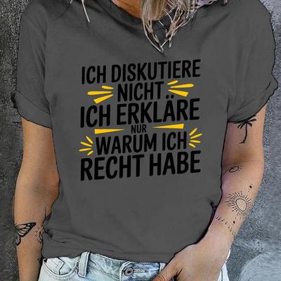 "TEMU Women's " " Graphic T-shirt - Text Print Short Sleeve Crew Neck Top, 95% Polyester 5% Spandex Blend, Lightweight 180gsm Casual Tee For Summer & Spring, Machine Washable" Image