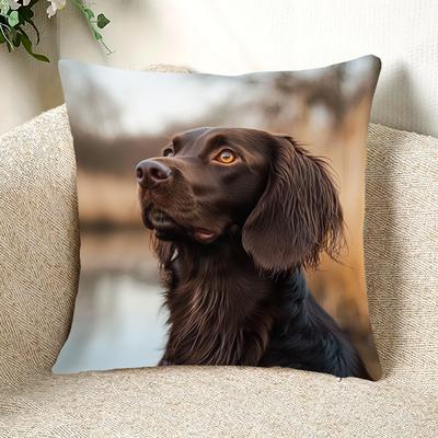 "TEMU German Longhaired Pointer Double-sided Plush Pillow Cover 18x18" - Soft, Hand-washable Decor For Home, Car, And Living Room Sofa (no Insert) Pillows For Couch" Image