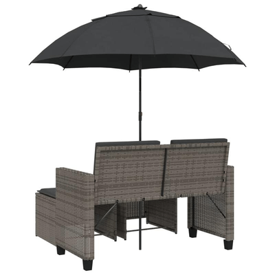 TEMU Garden Sofa 2-seater Parasol And Stool Gray Poly Rattan, Adjustable Feet, Pe Rattan, Powder-coated , Removable Washable Cushions Image