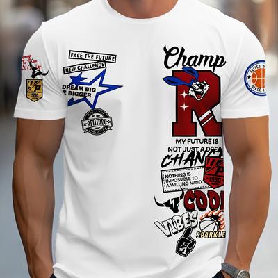 "TEMU Men's 3d Graphic Print T-shirt - "" Design With Sports & Pop Icons, Breathable Polyester, Machine Washable, , Casual Wear, Clothing | Graphic Tee | Tee" Image