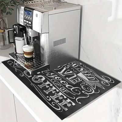 TEMU 1pc, +1pc Coffee Machine Mat, Kitchen Countertop Protector, Rubber Pad, , Polyester 100%, For Espresso Machines, Coffee Bar Mat, Kitchen Accessories