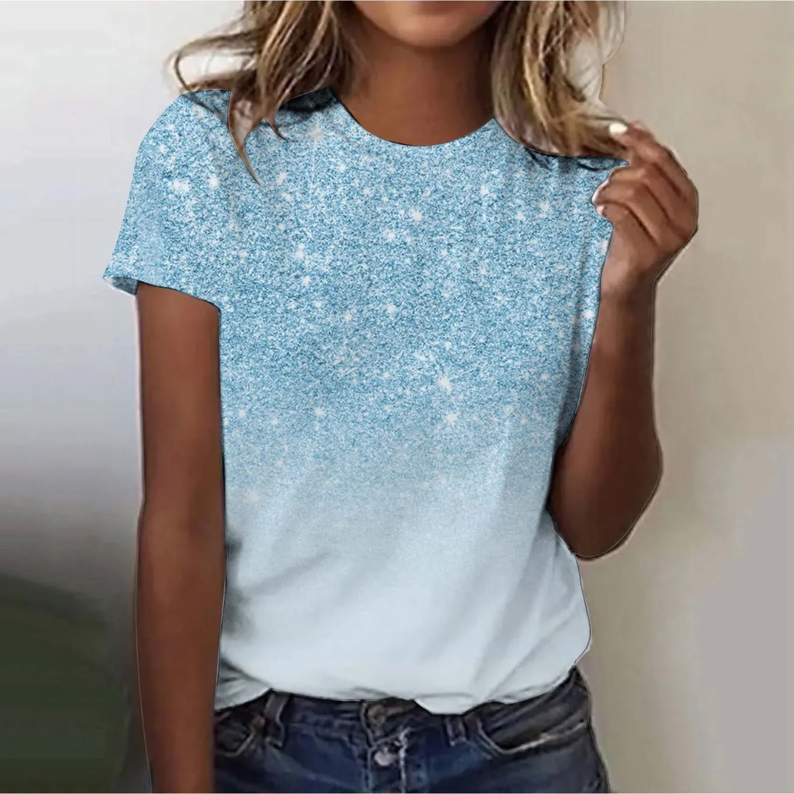 2025, trendiges Street-T-Shirt für Damen, Dreamy Star, 3D-gedruckt, kurzärmelig, vielseitig, täglich, lässig, locker, Rundhalsausschnitt, Damenbekleidung Image
