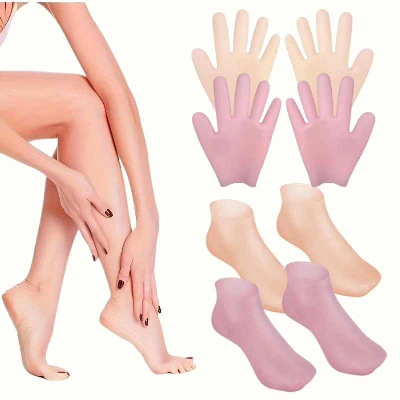 Feuchtigkeitsspendende Gel-Socken und Handschuhe aus Silikon, Anti-Riss-Hand- und Fußpflegeabdeckungen für rissige abgestorbene Haut, Fersenschutz-Werkzeug Image