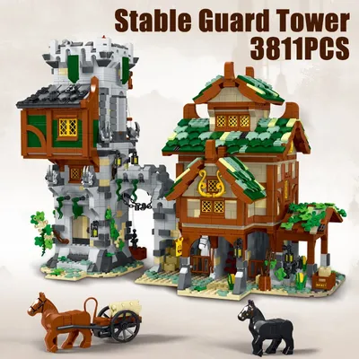 3811PCS Medieval Stabile Wache Turm Street View Bausteine Modell Sets Kleine Partikel Bau Ziegel Image