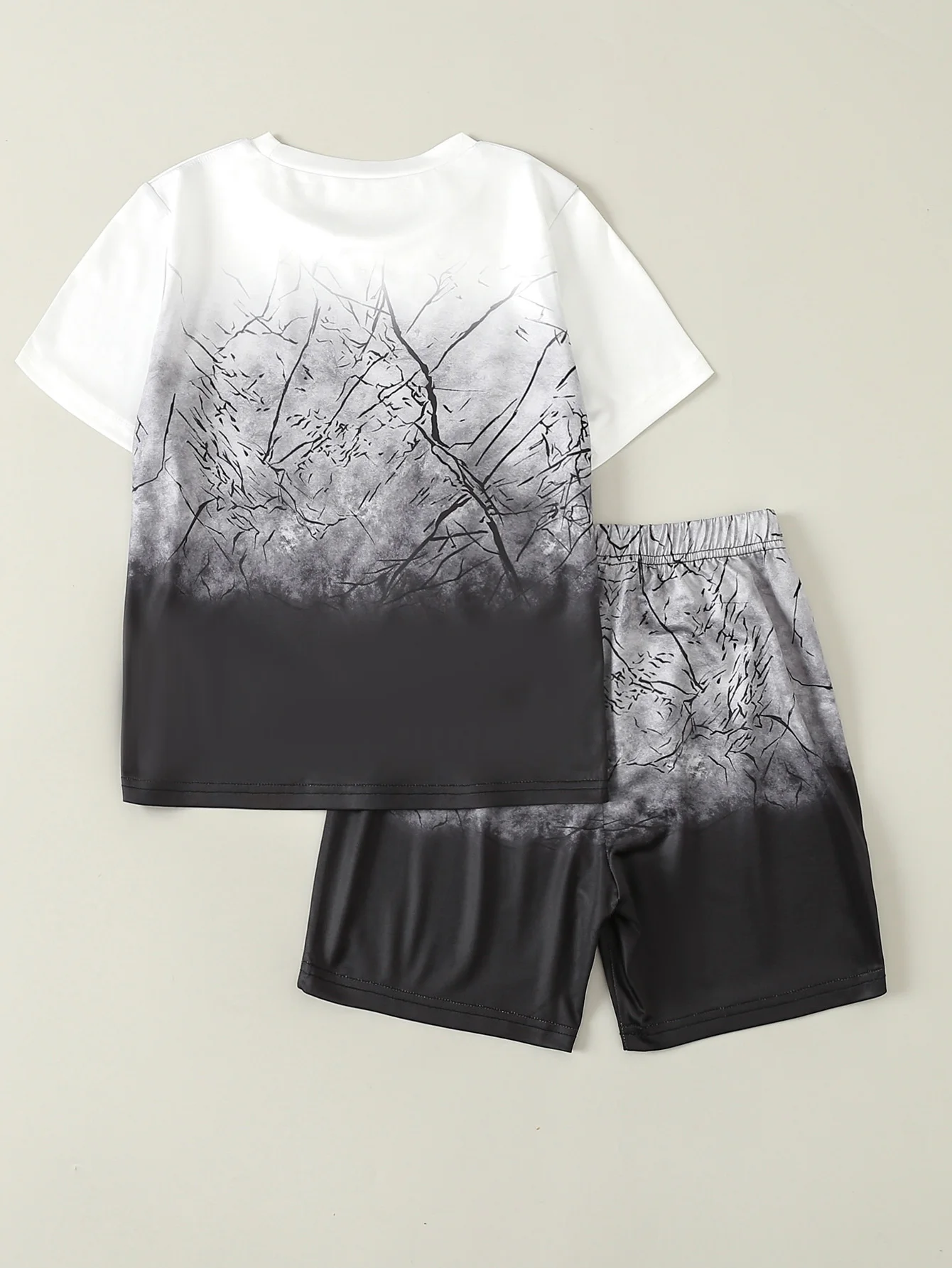 2 teile/satz Jungen schwarz weiß Farbverlauf Zweig gedruckt Muster passend grau schwarz Farbverlauf Shorts für Outdoor-Casual-Spielen