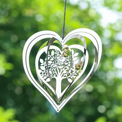 Heart Wind Spinner for Yard Garden Stainless Steel Tree of Life Wind Catcher 3D Flowing Mirror Hanging Decor Suncatcher Windmill