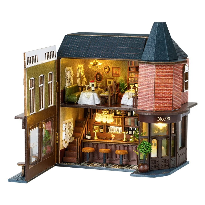 DIY Holz Garten Restaurant Casa Puppenhäuser Miniatur Modellbausatz mit Möbeln 3D Puzzle Puppenhaus Home Decor Freunde Geschenke Image