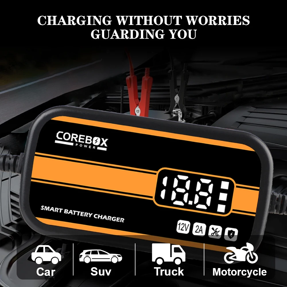 Blei-Säure-AGM-Gel-Ladegerät mit LCD-Display, 12 V, 2 A, für Auto/Wohnmobil/ATV/Boot, automatisches intelligentes Auto- und Motorrad-Batterieladegerät Image