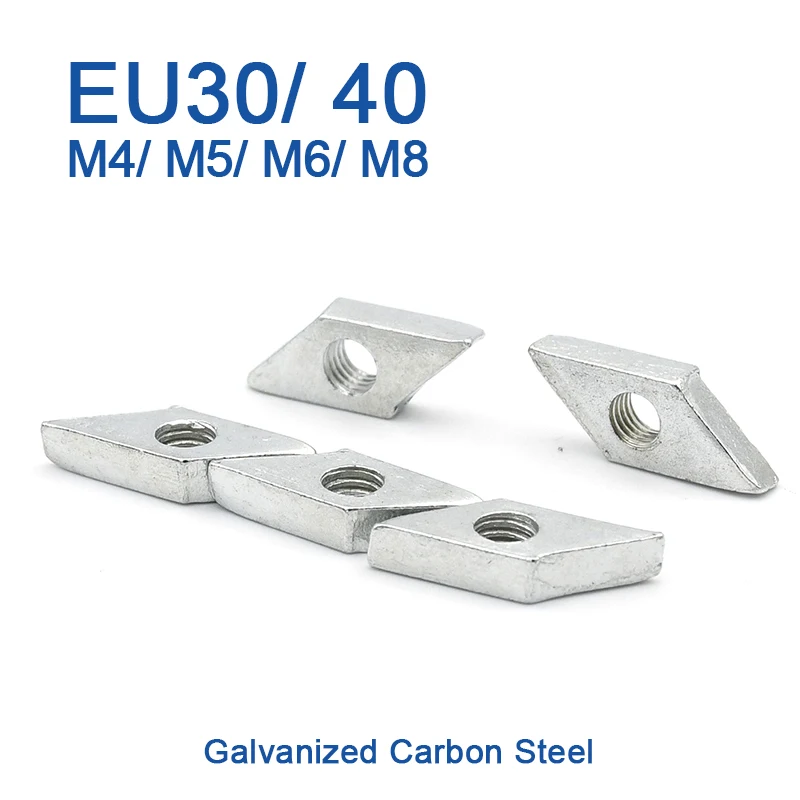 20 Stück/Lot Parallelogrammmutter M4 M5 M6 M8 Diamant verzinkter, verzinkter Kohlenstoffstahlblock, kompatible Mutter für Aluminiumprofil Image