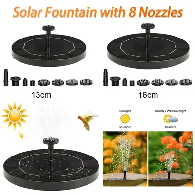 Solar - Powered 13/16/18cm Fountain Pumps: Suited for Garden Pools, Ponds, Bird Baths. 8 - Nozzle Floating Pumps for Outdoor Use