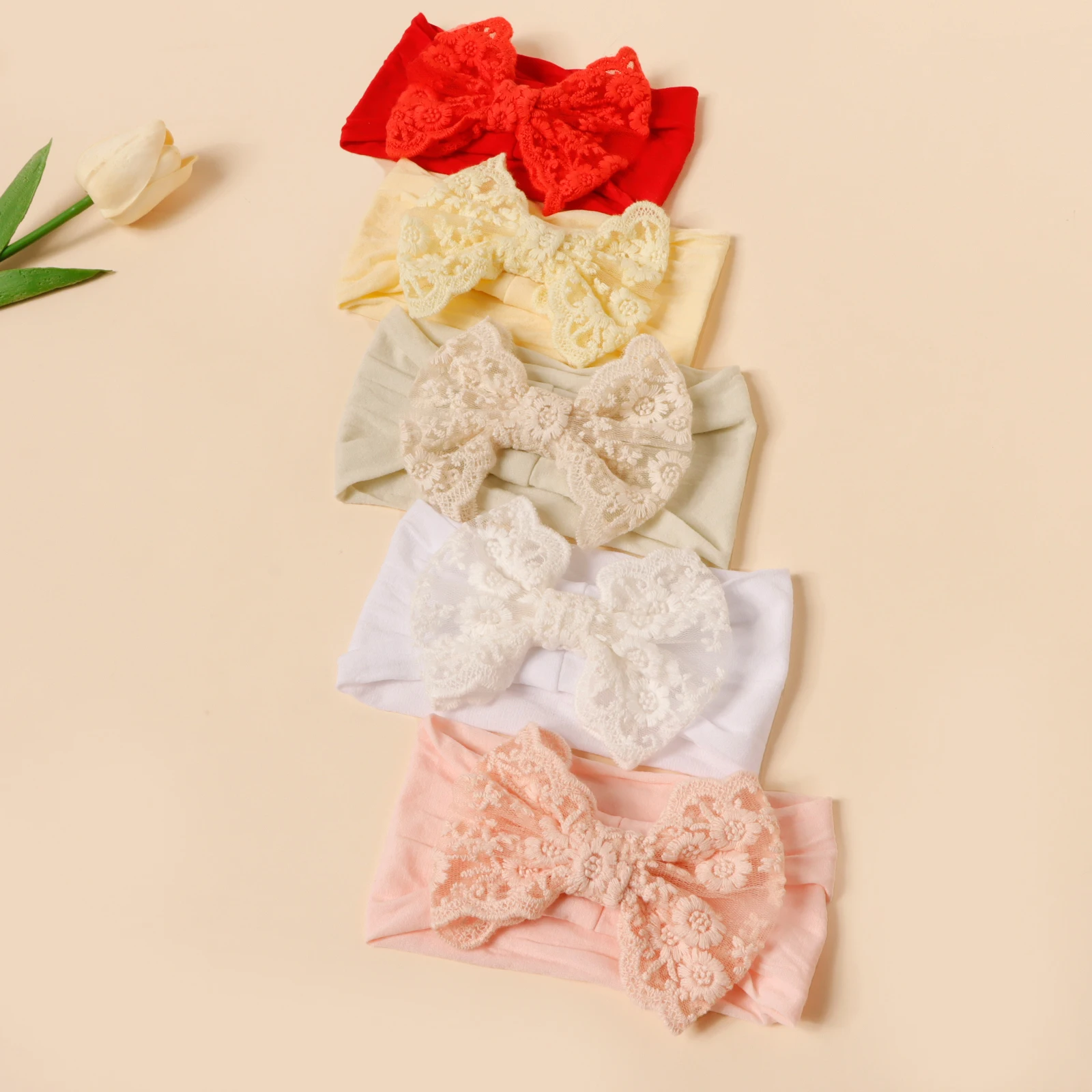 1pc Spitze Stickerei Bogen Weiche Nylon Stirnband Für Kinder Baby Sommer Decor Atmungsaktive Haar Zubehör Infant Sport Tragen Haarband Image