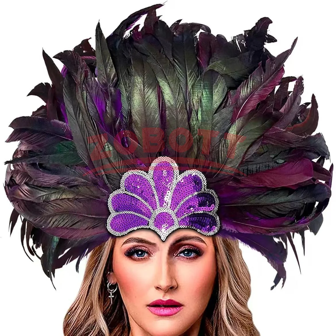 Showgirl Fascinator Stirnband Kopfschmuck Karneval Feder Kopfschmuck Hawaii Weihnachten Haarbänder Feder Kopfschmuck Image