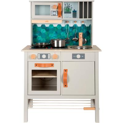 Spielküche SMALL FOOT "Kinderküche "tasty"", grau, Spielküchen, KinderB:57cm H:87cm T:58cm, Holz, Metall, mit Licht und Sound, B:57cm H:87cm T:58cm