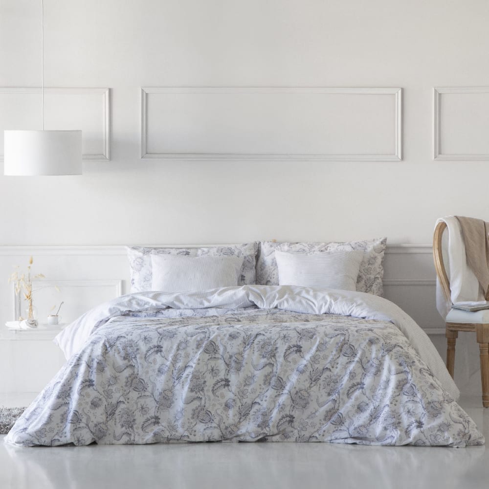 Housse de couette réversible en coton gris 220x220 cm