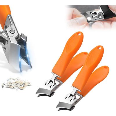 2pcs Wide Jaw Opening Anti-Splash Slanted Nail Clipper for Ingrown Nails Thick Toenails Long Handle No Splash Nail Trimmer Toenail Clippers for Women and Men (Orange Black)