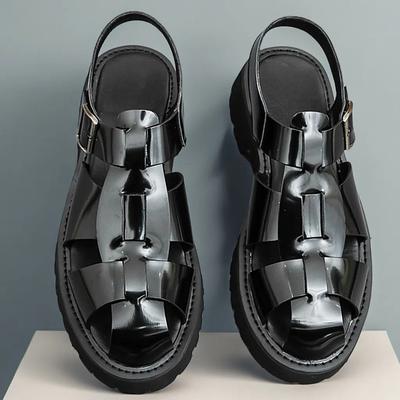 Men's Black Faux Leather Gladiator Sandals - Durable and Stylish Sandals for Summer Adventures